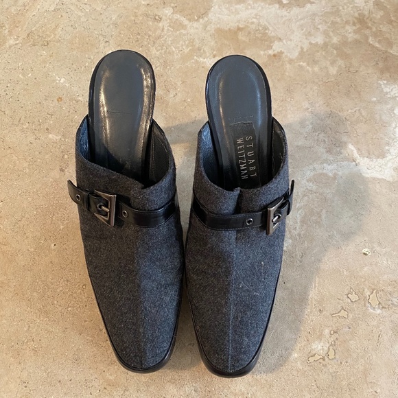 Stuart Weitzman slip on mule Square toe heel grey - Picture 1 of 5